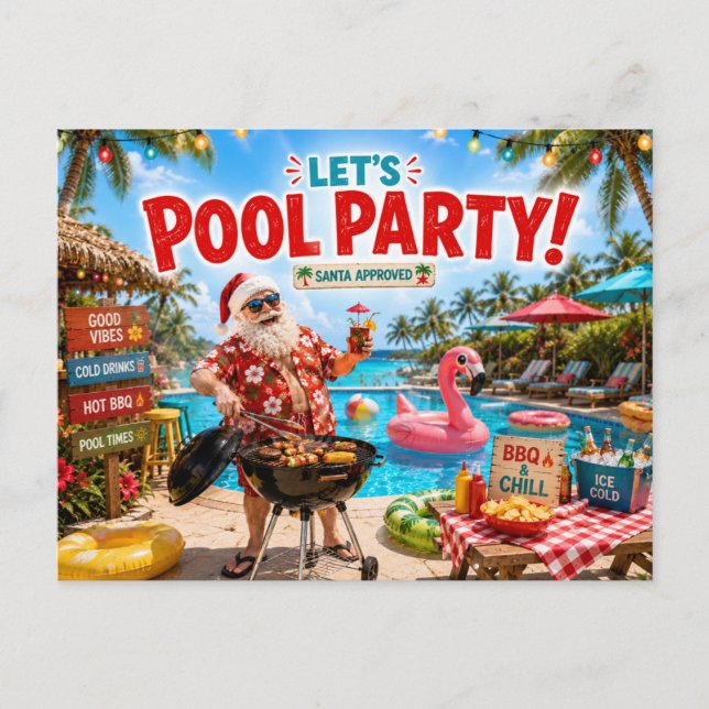 Weihnachtsmann-Pool-Weihnachtsfeier-Einladung  Postkarte (Vorderseite)