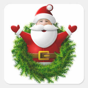 Weihnachtsmann-Pop aus einem Weihnachtskranz Quadratischer Aufkleber