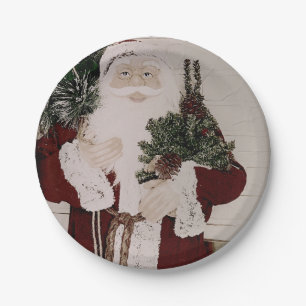 Weihnachtsmann-Porträt im Vintage-Stil Weihnachtsf Pappteller