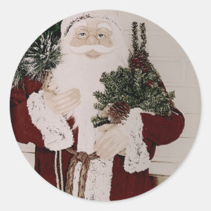 Weihnachtsmann-Porträt im Vintage-Stil Weihnachtsf Runder Aufkleber