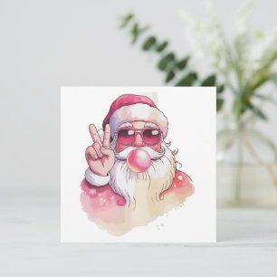 Weihnachtsmann pustet Kaugummi rosa Sonnenbrille  Feiertagskarte