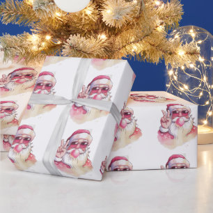 Weihnachtsmann pustet Kaugummi rosa Sonnenbrille Geschenkpapier