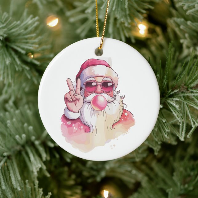 Weihnachtsmann pustet Kaugummi rosa Sonnenbrille  Keramik Ornament (Baum)