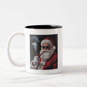 Weihnachtsmann raucht Party Lustige Weihnachten Fe Zweifarbige Tasse