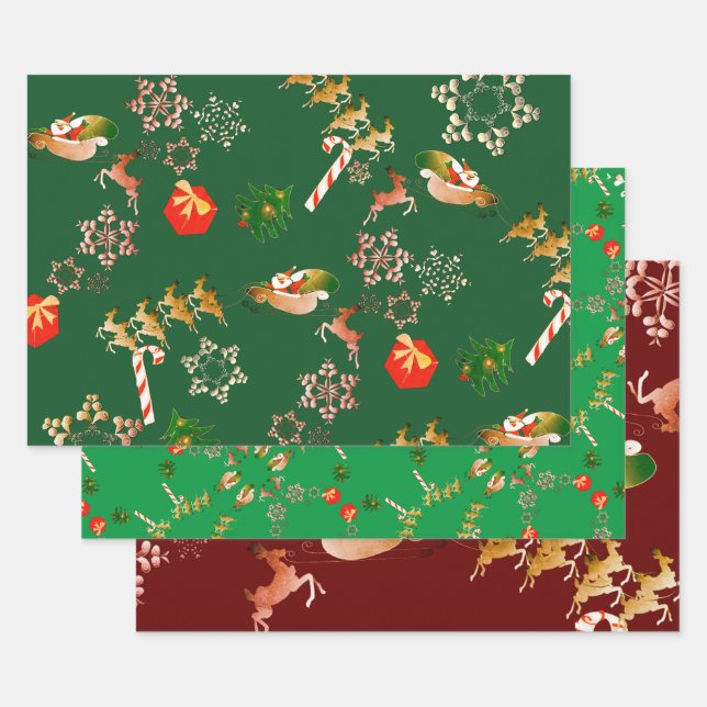 Weihnachtsmann Reindeer Red Green Geschenkpapier Set (Set)