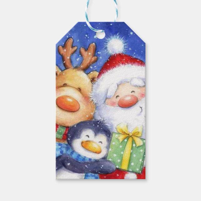 Weihnachtsmann Reindeer und Pinguin Geschenkanhänger (Vorderseite)