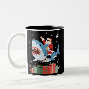 Weihnachtsmann-Reit-Hai-Weihnachten-Pyjama Süßer O Zweifarbige Tasse