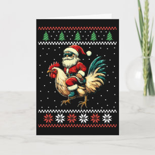 Weihnachtsmann-Reit-Huhn-Hässlicher-Weihnachts-Pul Karte