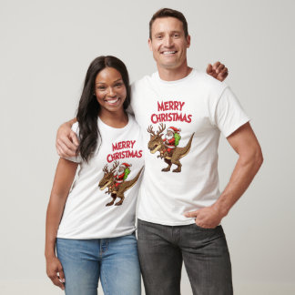Weihnachtsmann reitet auf Dinosaurier T-Rex Frohe  T-Shirt