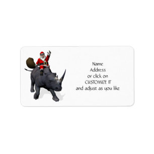 Weihnachtsmann reitet auf Nashorn Adressaufkleber