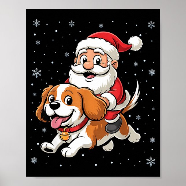 Weihnachtsmann reitet Cavalier King Charles Spanie Poster (Vorne)