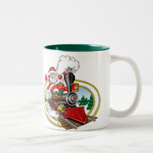 Weihnachtsmann reitet eine Dampf-Lokomotive Zweifarbige Tasse