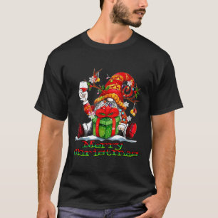 Weihnachtsmann Rentier Gnom trinkt Wein Lustige We T-Shirt