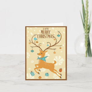 Weihnachtsmann-Rentier mit Ornamenten im Stil der Feiertagskarte