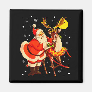 Weihnachtsmann Rentier Retro 1950er Jahre Vintage Magnet