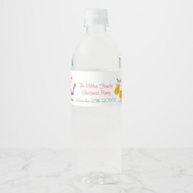 Weihnachtsmann, Rentier und Schneemann Weihnachten Wasserflaschenetikett (Vorderseite)