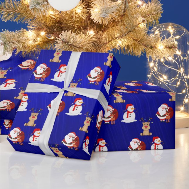 Weihnachtsmann, Rentier und Snowman X'mas Wrapping Geschenkpapier (Feiertage)