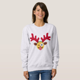 Weihnachtsmann-Rentier-Zwinkern-Emoji-Damen-Sweats Sweatshirt