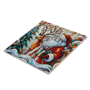 Weihnachtsmann, Rentiere und Geschenke von Bäumen Fliese