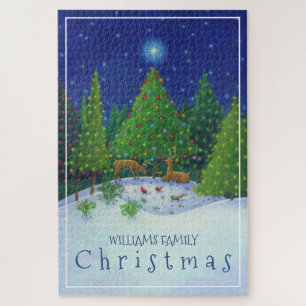 Weihnachtsmann-Rentiere Woodland-Tiere Familiennam Puzzle