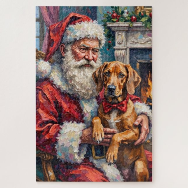 Weihnachtsmann Rhodesian Ridgeback Weihnachtskunst Puzzle (Vertikal)