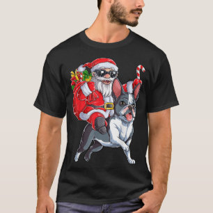 Weihnachtsmann Riding Boston Terrier Xmas B T-Shirt