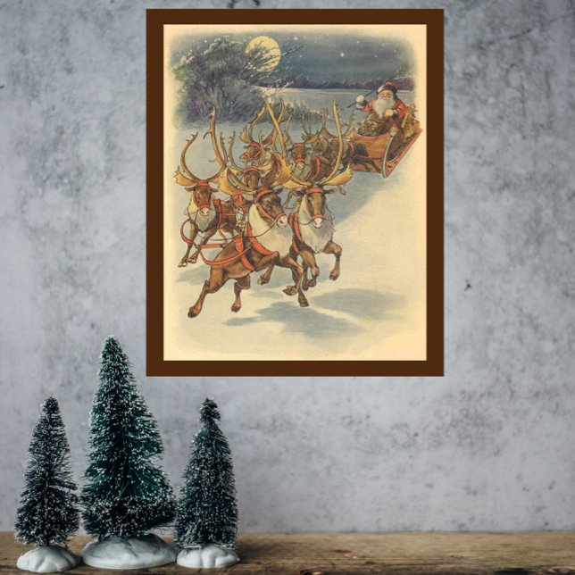 Weihnachtsmann Ristorante da Valentino Poster (Vintage Christmas Santa Claus with Reindeer)