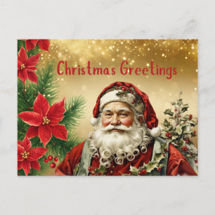 Weihnachtsmann, Rote Poinsettia Feiertagspostkarte