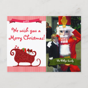Weihnachtsmann Roter Glitter Schlitten Foto Postka Feiertagspostkarte