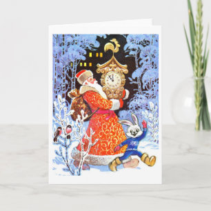 Weihnachtsmann, russische Vintage-Szene Feiertagskarte