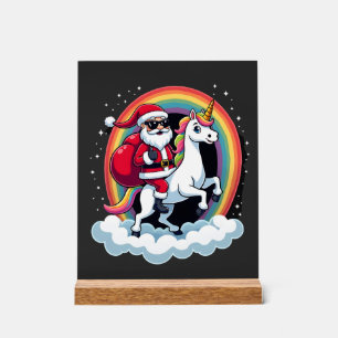 Weihnachtsmann Santa auf Einhorn Xmas Mädchen Frau Acrylschild