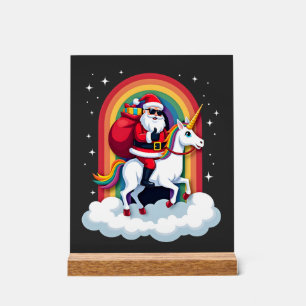 Weihnachtsmann Santa auf Einhorn Xmas Mädchen Frau Acrylschild