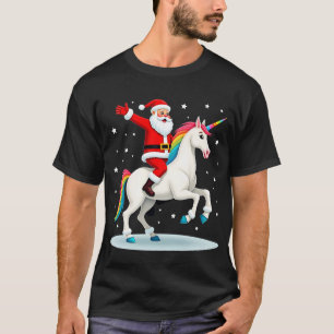Weihnachtsmann Santa auf Einhorn Xmas Mädchen Frau T-Shirt