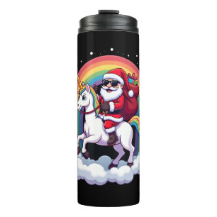 Weihnachtsmann Santa auf Einhorn Xmas Mädchen Frau Thermosbecher