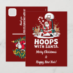 Weihnachtsmann Santa Claus beim Basketball-Dunking Feiertagspostkarte