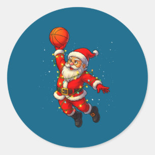 Weihnachtsmann Santa Claus Dunking Basketball Runder Aufkleber