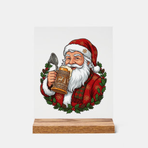Weihnachtsmann Santa Claus hält Bierglas Acrylschild