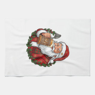 Weihnachtsmann Santa Claus hält Bierglas Geschirrtuch