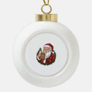 Weihnachtsmann Santa Claus hält Bierglas Keramik Kugel-Ornament