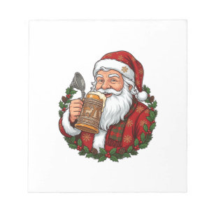 Weihnachtsmann Santa Claus hält Bierglas Notizblock