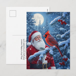 Weihnachtsmann Santa Claus mit Kardinal im schneeb Feiertagspostkarte