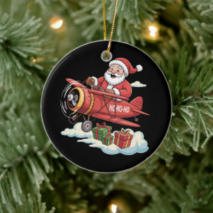 Weihnachtsmann Santa Claus Pilot Fliegendes Flugze Keramik Ornament