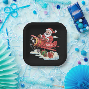 Weihnachtsmann Santa Claus Pilot Fliegendes Flugze Pappteller