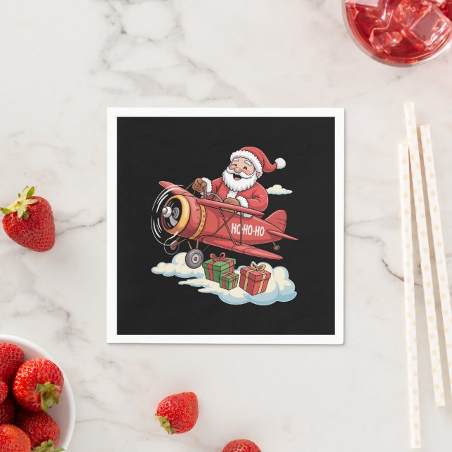 Weihnachtsmann Santa Claus Pilot Fliegendes Flugze Serviette (Beispiel)