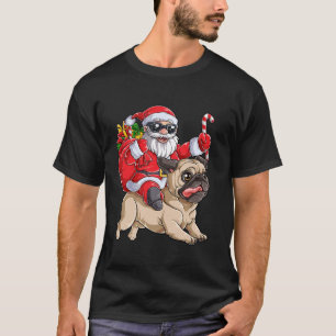 Weihnachtsmann Santa Claus reitet Pug Xmas Jungen T-Shirt