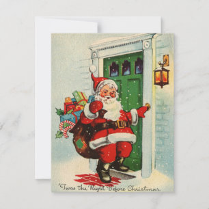 Weihnachtsmann Santa klingelt an der Tür Feiertagskarte