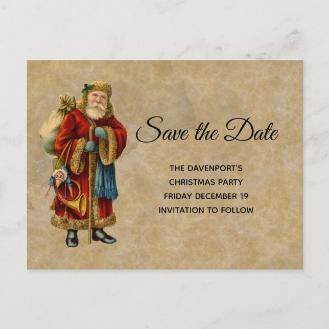 Weihnachtsmann Save the Date Einladungspostkarte (Vorderseite)