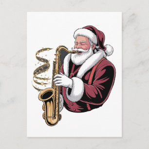 Weihnachtsmann Saxophon spielend Xmas Musiker Saxo Einladungspostkarte