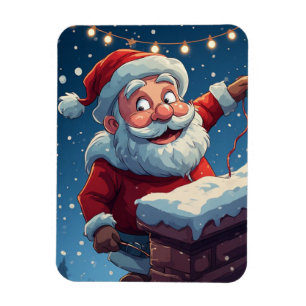 Weihnachtsmann schaut aus dem Schornstein Schneeig Magnet