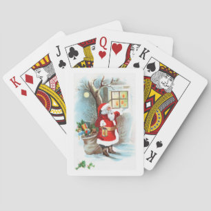 Weihnachtsmann schaut durch ein Fenster - Vintage Spielkarten